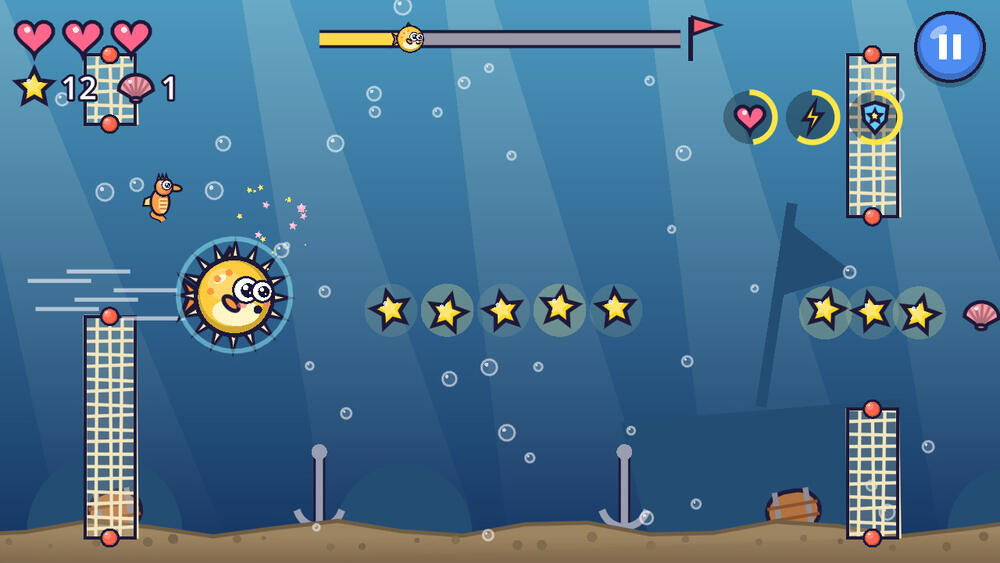 Reef Rush gameplay with Pip the pufferfish underwater